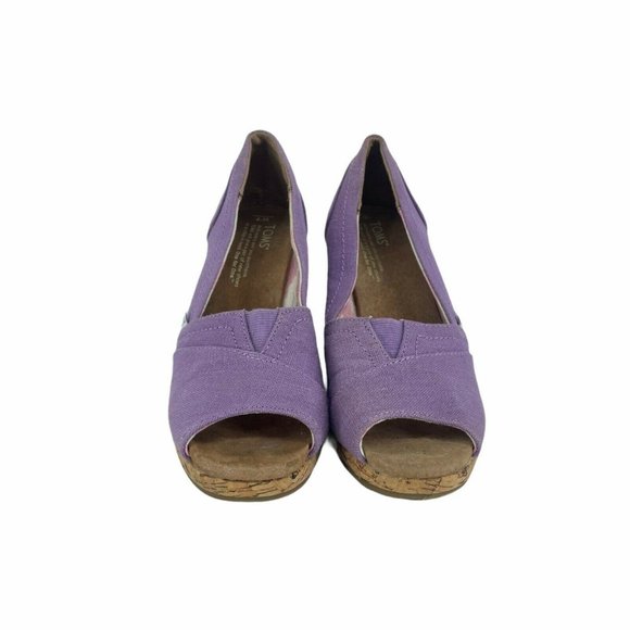 Toms Women's Calypso Peep Toe Cork Wedge Purple - Picture 2 of 8